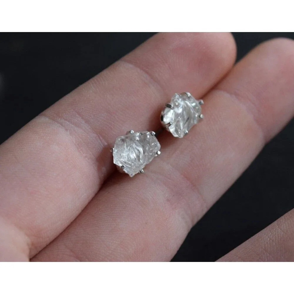 Lake County diamond earrings, 925 sterling silver, raw gemstones